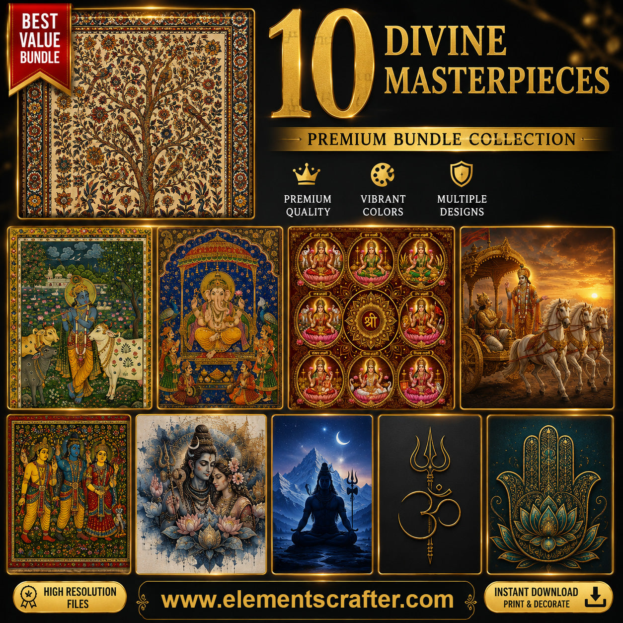 Indian Sacred Art Collection | 10 Premium Hindu Devotional Digital Art Prints
