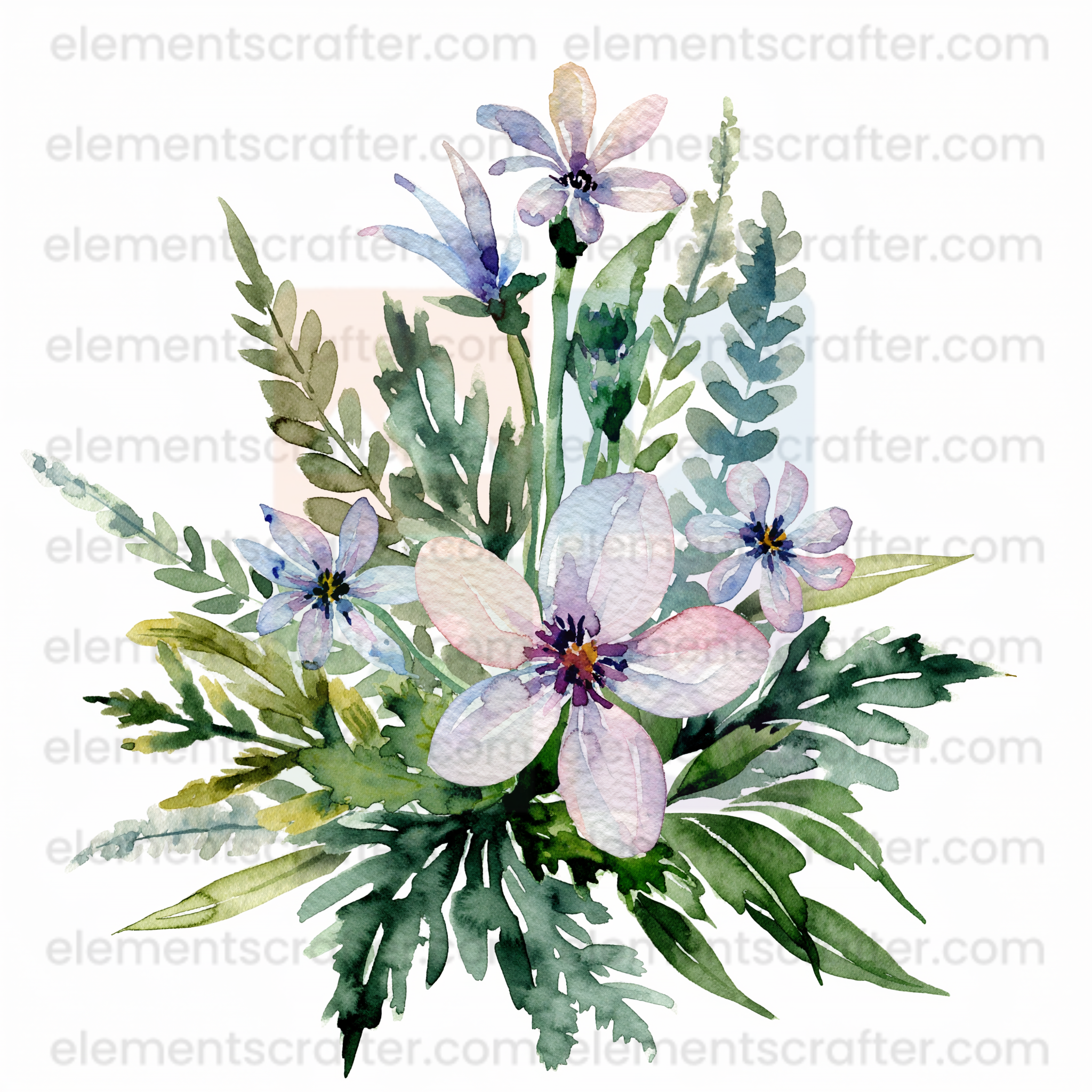 10 Watercolor Flowers PNG Transparent Elements Pack - 6600x6600 px 300 DPI | Digital Download | WCCA-0126 | Bundle-2