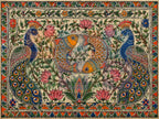 Premium Traditional Indian Folk Art Peacock and Koi Fish Madhubani Style Floral Painting, High Resolution PNG Digital Artwork, Decorative Indian Wall Art Design, 14999x11249 Pixels, 300 DPI