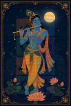 Traditional Lord Krishna Playing Flute PNG | Premium Hindu Spiritual Wall Art | High Resolution Krishna Digital Artwork