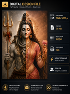 Ardhanarishvara digital art portrait, half Lord Shiva half Goddess Parvati, divine masculine feminine union artwork, high resolution 300 DPI PNG wall art