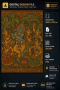 Lord Krishna with Gopis Digital Art PNG | Krishna Playing Flute Vintage Mural | Radha Krishna Raas Leela Art | Tanjore Style Poster | 10000x14999px 300DPI