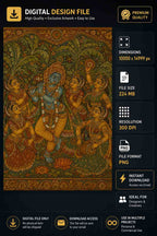 Lord Krishna with Gopis Digital Art PNG | Krishna Playing Flute Vintage Mural | Radha Krishna Raas Leela Art | Tanjore Style Poster | 10000x14999px 300DPI