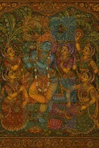 Lord Krishna with Gopis Digital Art PNG | Krishna Playing Flute Vintage Mural Painting | Radha Krishna Raas Leela Wall Art | Tanjore Style Poster | Commercial Use | 10000x14999px 300DPI