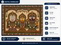 Lord Jagannath Balabhadra and Subhadra digital art, traditional Odisha Pattachitra style painting with floral border, high resolution 300 DPI PNG wall art