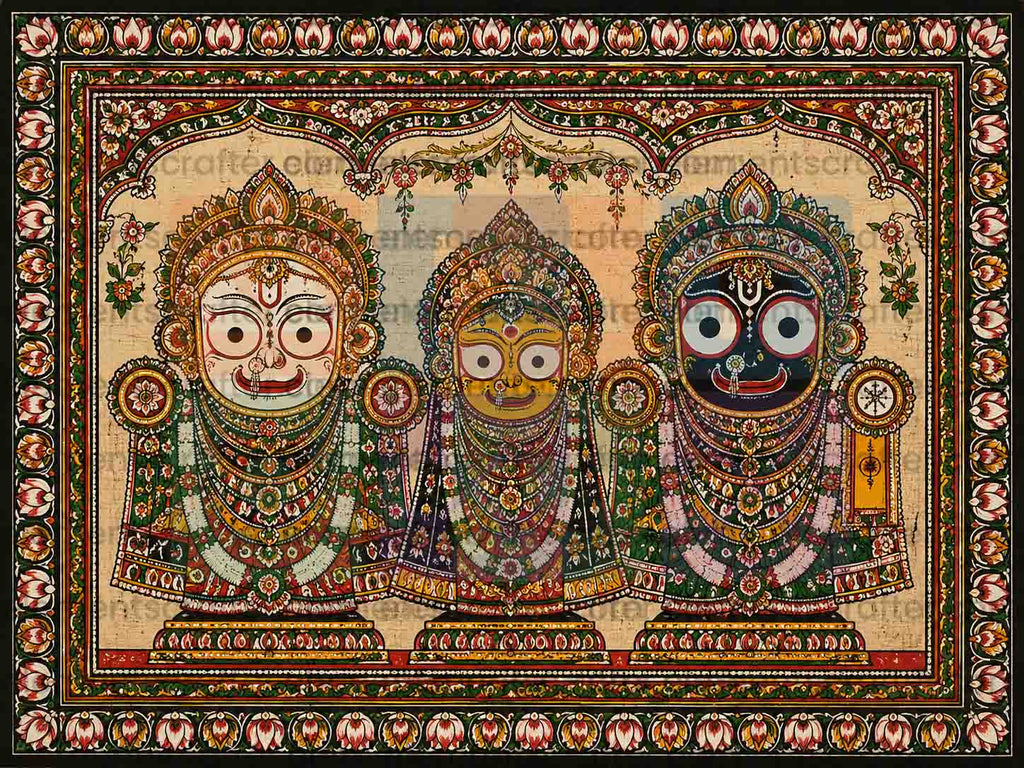 Lord Jagannath Balabhadra Subhadra Digital Art PNG | Puri Temple Deities Pattachitra Painting | Odisha Traditional Wall Art | Rath Yatra Poster | Commercial Use | 14999x11249px 300DPI