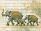 Elephant Family Watercolor Art PNG | Gold Mandala Indian Decor Painting | Auspicious Elephant Wall Art | Vastu Feng Shui Poster | Commercial Use | 14999x11249px 300DPI