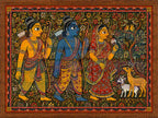 Lord Rama Lakshmana Sita Digital Art PNG | Vanvas Forest Scene Pattachitra Painting | Ramayana Mythology Wall Art | Deer & Floral Border Poster | Commercial Use | 14999x11249px 300DPI