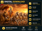 Lord Krishna giving Bhagavad Gita sermon to Arjuna on golden chariot at Kurukshetra battlefield, high resolution 300 DPI PNG wall art