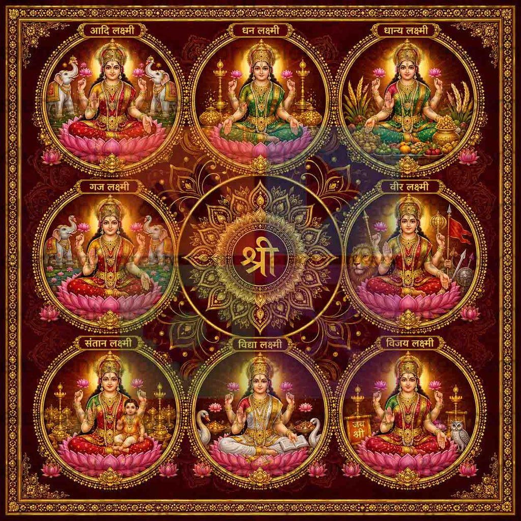 Ashtalakshmi Digital Art PNG | Eight Forms of Goddess Lakshmi Mandala Design | Adi Dhana Gaja Vidya Lakshmi Wall Art | Diwali Prosperity Poster | Commercial Use | 15000x15000px 300DPI