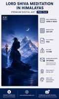 Lord Shiva Meditating in the Himalayas under the Crescent Moon with Trishul, Kailash Mountain Background, Ultra HD Spiritual Digital Artwork, High Resolution PNG, 14999x10000 Pixels, 300 DPI