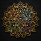 Luxury Gold Mandala on Black Background, Intricate Sacred Floral Geometric Pattern, Premium High Resolution PNG Digital Artwork, Decorative Wall Art Design, 15000x15000 Pixels, 300 DPI