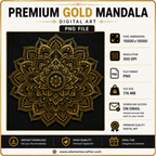 Premium Gold Mandala PNG | Luxury Sacred Geometric Wall Art | High Resolution Digital Artwork | 15000×15000 | 300 DPI