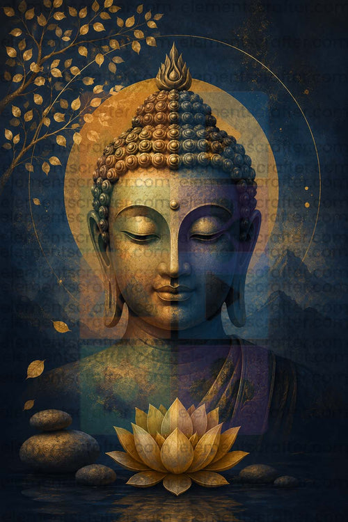 Golden Buddha PNG | Zen Meditation Wall Art | Premium Buddhist Digital Artwork | High Resolution 10000×14999 | 300 DPI